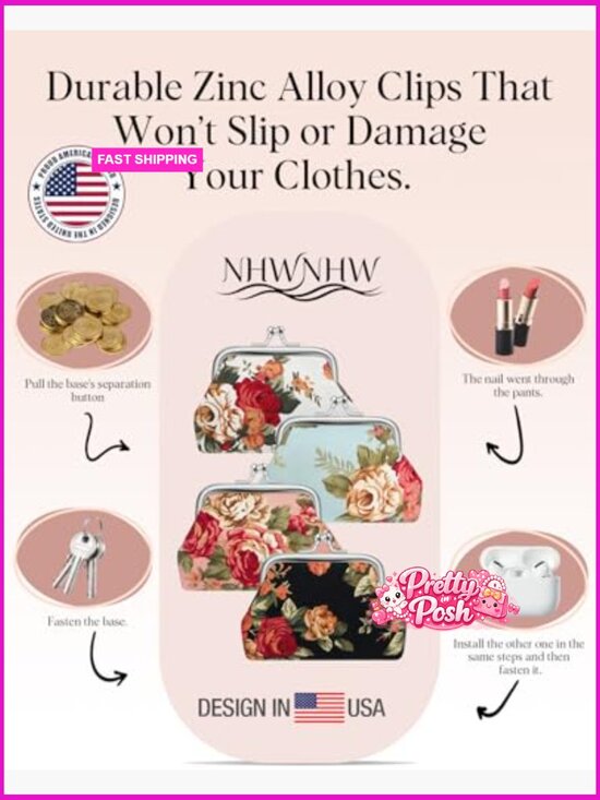 Canvas Floral Kiss Lock Coin Purses, Mini Wallet Pouch Set - Picture 3 of 7